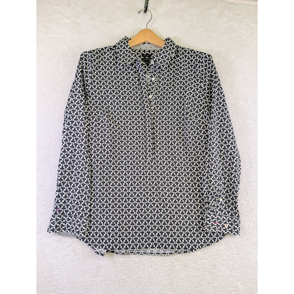 Talbots Black White Clover Club Print Wrinkle Resistant Button Down Shirt 10